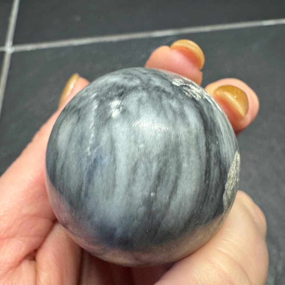 Vintage Etched Grey Marble Stone Egg Hand Carved Landscape Scene Decorative Art - Picture 8 of 9